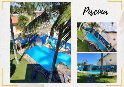 佩鲁伊比Hostel Recanto Peruíbe的水上乐园图片的拼贴