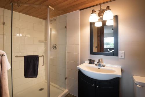 GabriolaPage's Resort & Marina的一间带水槽和淋浴的浴室