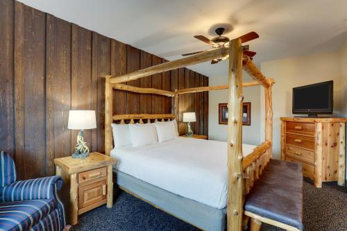 苏城Stoney Creek Hotel Sioux City的一间卧室设有一张天蓬床和一台电视机。