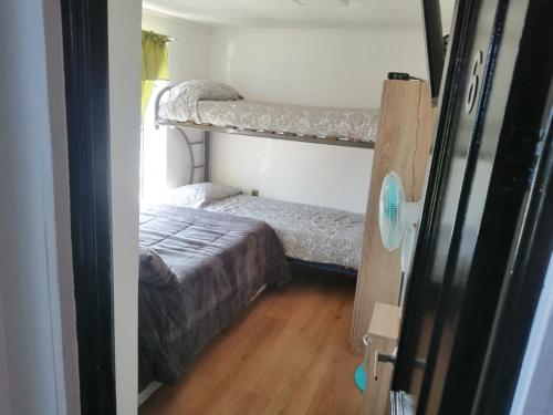 科金博Coco Cris Hostal的一间卧室配有一张床和两张双层床。