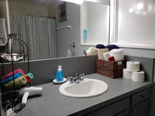 泰勒Midtown Southern Charm的浴室的柜台设有水槽和镜子
