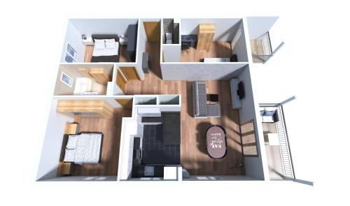 NeirivueAppartement rénové 3chambres,Gruyère,3Parking,BBQ的房屋平面图的 ⁇ 染