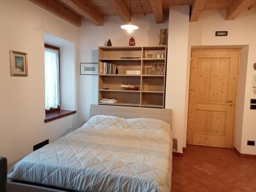 莱维科特尔梅Casa Weber Levico Terme的一间卧室设有一张床和一个书架