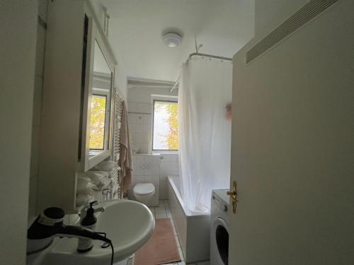 美因河畔法兰克福Feel home的一间带水槽、浴缸和卫生间的浴室