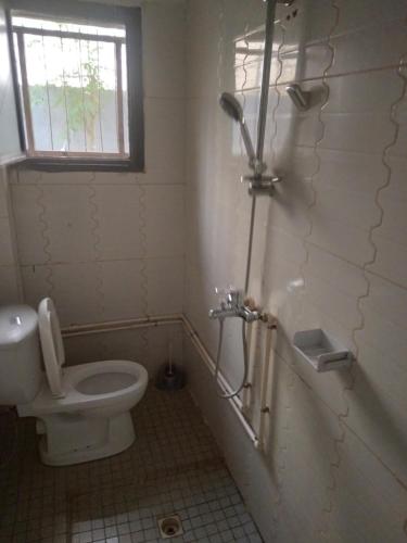 巴马科The furnished residences of Fasso Kanu -villa的白色的浴室设有卫生间和窗户。