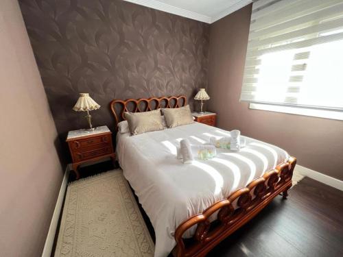 贝梅奥Tonpoigane的一间卧室设有一张大床和一个窗户。