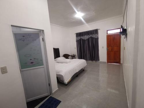 图克图克Hisar Guest House的一间卧室配有一张床和镜子