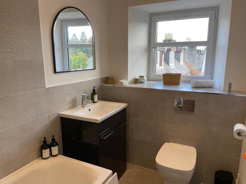 卡伦德Stunning Apartment in Callander的一间带水槽和卫生间的浴室以及窗户。