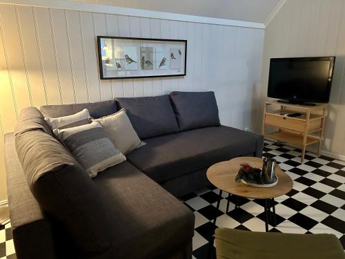 拉尔维克Tollgaarden Gjestegaard的客厅配有沙发和桌子