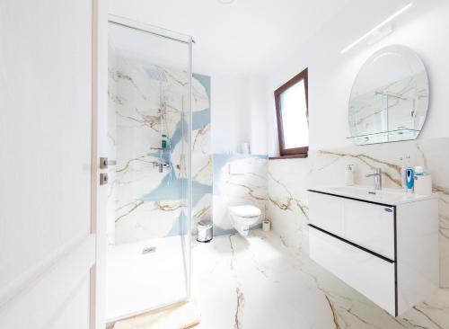 阿尔巴尤利亚Casa cu Nuc的白色的浴室设有卫生间和水槽。
