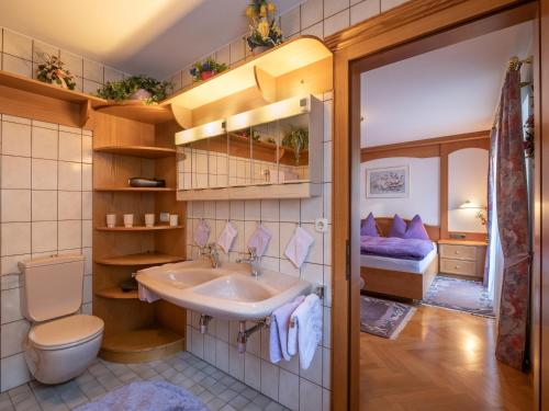 迈尔霍芬Chalet - Appartements Julitta的一间带水槽和卫生间的浴室以及一张床
