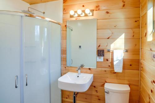 温德姆Windham Vacation Rental 1 Mi to Ski Resort!的一间带水槽和淋浴的浴室