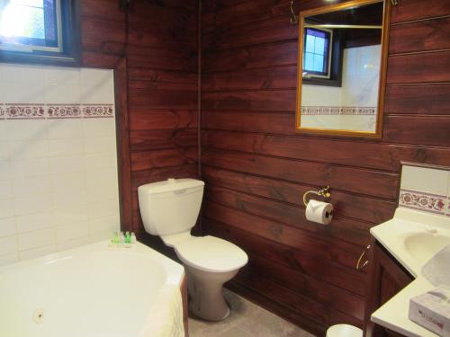 Howqua柳湖别墅酒店的浴室配有卫生间、浴缸和水槽。