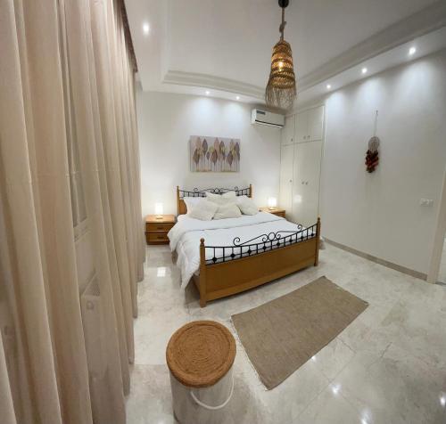 Le BardoSublime duplex au Bardo Tunis的一间卧室配有一张大床和地毯。