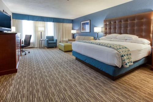 芬顿芬顿圣路易斯德鲁酒店的酒店客房设有一张大床和一间客厅。