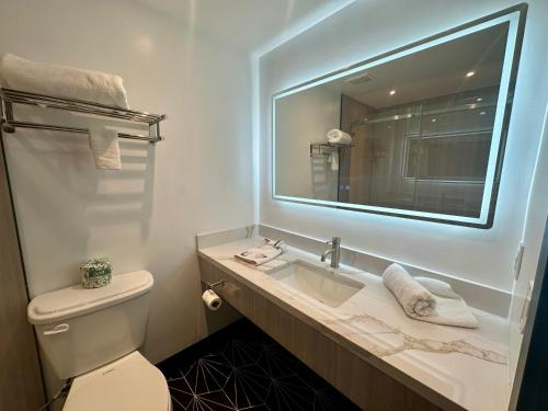斯坦顿Casa Playa Inn & Suites Stanton Anaheim Area的一间带水槽和镜子的浴室