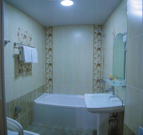布哈拉Antique hotel Imran的一间带水槽、浴缸和卫生间的浴室