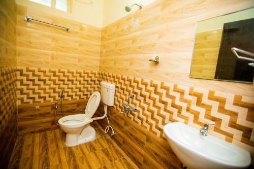 蓬蒂切里Queens Paradise Estate Resort的一间带卫生间和水槽的浴室