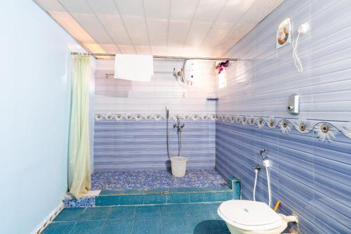 帕罗林Casa Nova的蓝色的浴室设有卫生间和淋浴。