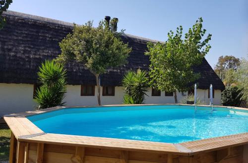 圣海梅-德恩韦哈Barraca típica del Delta, con piscina, jardín y barbacoa - Deltavacaciones的房屋前的大型游泳池