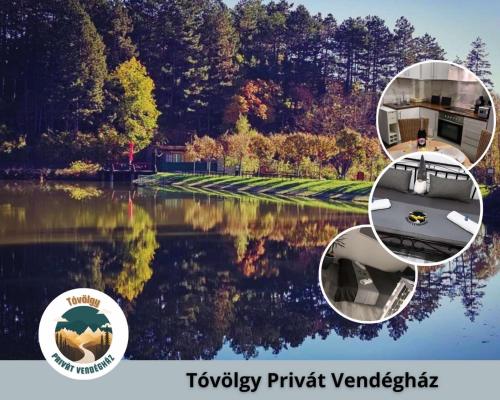 PécsváradTóvölgy Privát Vendégház的湖上树木的船只的照片