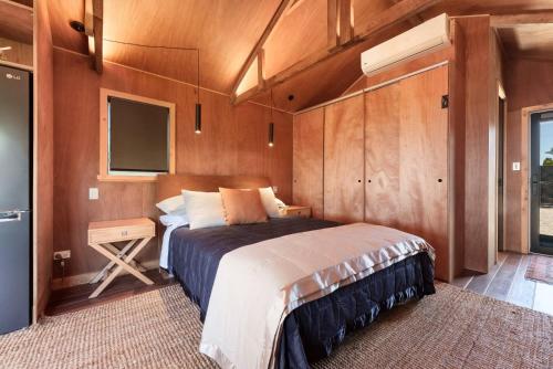 芒格努伊山The Shed Guest House的一间卧室配有一张床和一台电视。