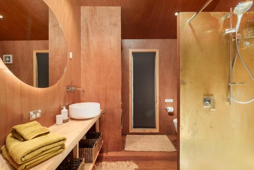 芒格努伊山The Shed Guest House的一间带水槽和淋浴的浴室