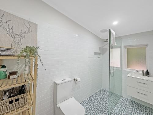 阿德莱德'The Lemon Tree' North Adelaide Character Cottage的浴室配有卫生间、淋浴和盥洗盆。