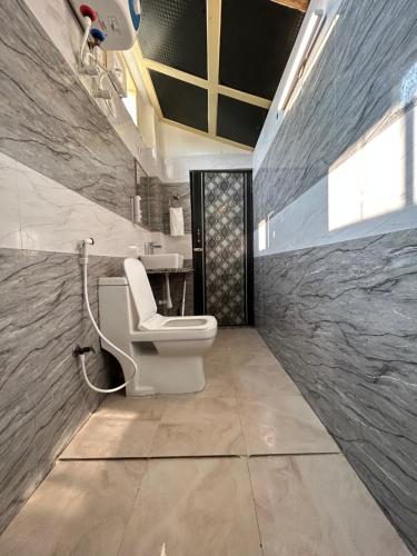 阿格拉马克斯酒店的一间带卫生间和水槽的浴室