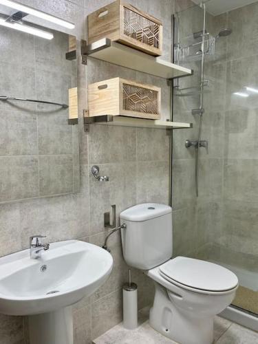 滨海托萨Sa Palometa的一间带卫生间和水槽的浴室