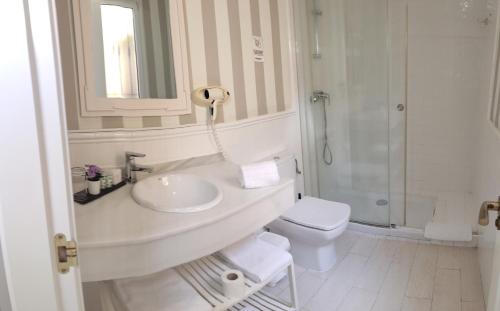 塞哥维亚旧金山霍斯佩达雅酒店的一间带水槽、卫生间和淋浴的浴室