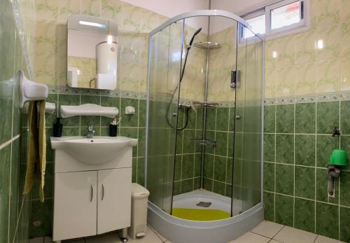塔那那利佛VILLA ESPOIR # Joyau secret # commodités # confort # prox centre ville的带淋浴、盥洗盆和卫生间的浴室