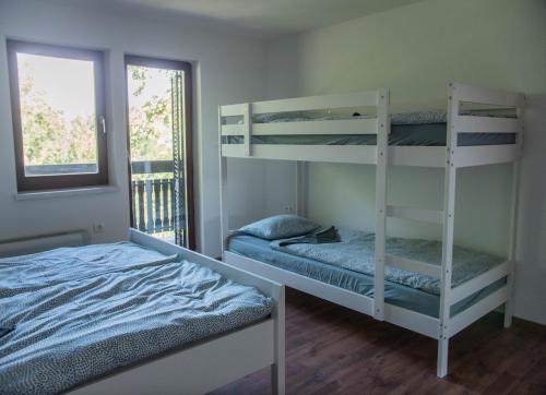 PuconciHOSTEL VANEČA的一间卧室配有两张双层床和一张床