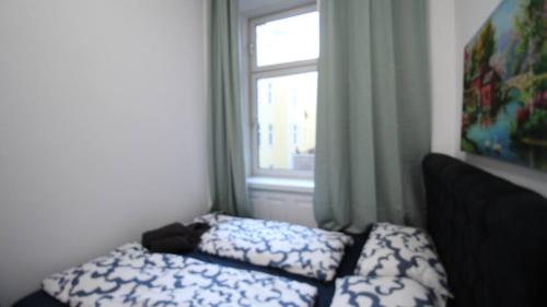 维也纳Modern Double room JS的一间卧室设有一张床和一个窗口