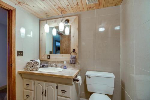 布雷纳德Waterfront Brainerd Cabin with Rice Lake Access!的一间带卫生间、水槽和镜子的浴室