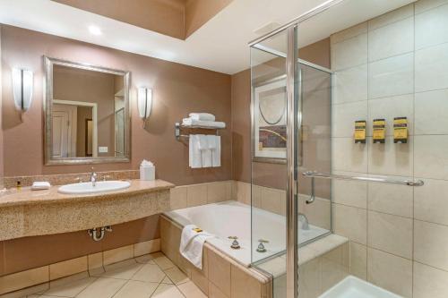 奥克兰贝斯维斯特湾畔酒店的带淋浴、盥洗盆和浴缸的浴室