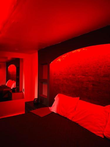 墨西哥城Ya no tenemos servicio的红色卧室设有一张红色天花板的床