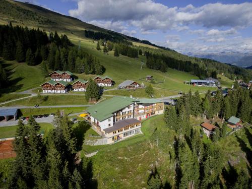 ObernussdorfAlmdorf Hochlienz Apartment Alm 30的高山度假胜地的空中景观