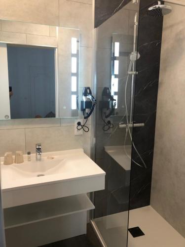 鲁瓦扬Cit'Hotel Atlantis的一间带水槽和淋浴的浴室
