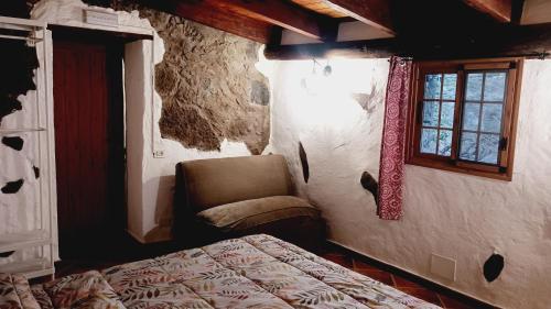 克鲁兹·德·特赫达Casita el Parral的卧室配有床、椅子和窗户。