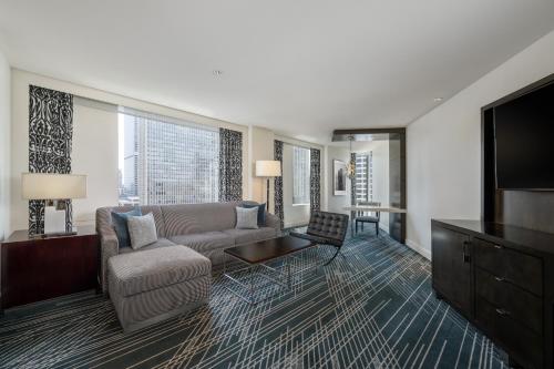 芝加哥芝加哥壮丽大道索菲特酒店的带沙发和平面电视的客厅