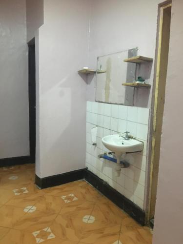 阿鲁沙Arusha homestay的一间带水槽和镜子的浴室