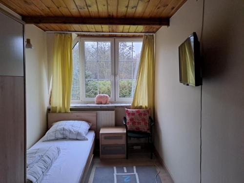 斯凯尔涅维采Villa Kasztanowa的一间小卧室,配有床和窗户