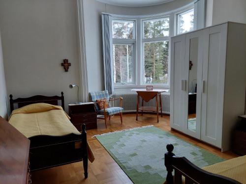 法伦Birgittagården的一间卧室设有一张床和一个大窗户