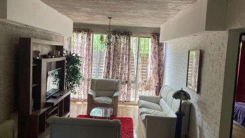 拉弗洛雷斯塔Casa en San Luis的客厅配有沙发、椅子和电视