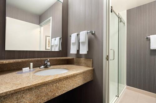 萨利纳斯萨利纳斯蒙特利万豪万怡酒店的一间带水槽和淋浴的浴室