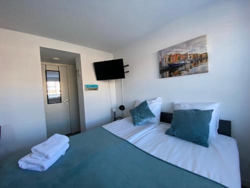 滨海卡特韦克De Meerval的一间卧室配有一张床和一台平面电视