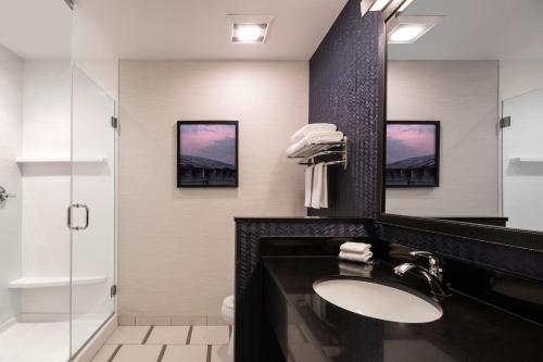 蒙特罗斯阿克伦城费尔劳恩费尔菲尔德客栈 的一间带水槽和镜子的浴室