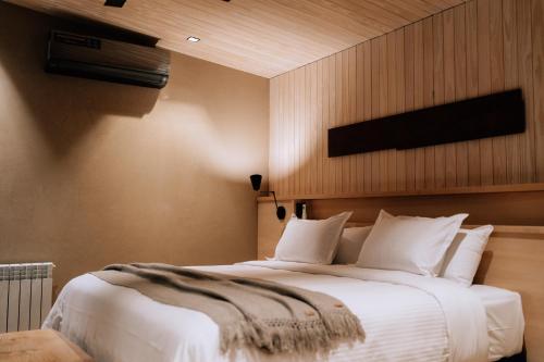 图蓬加托火山Andeluna Winery Lodge的卧室配有带白色枕头的大床
