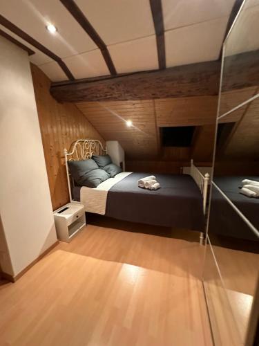弗里堡Bnb des Epouses的一间卧室设有一张床和玻璃墙